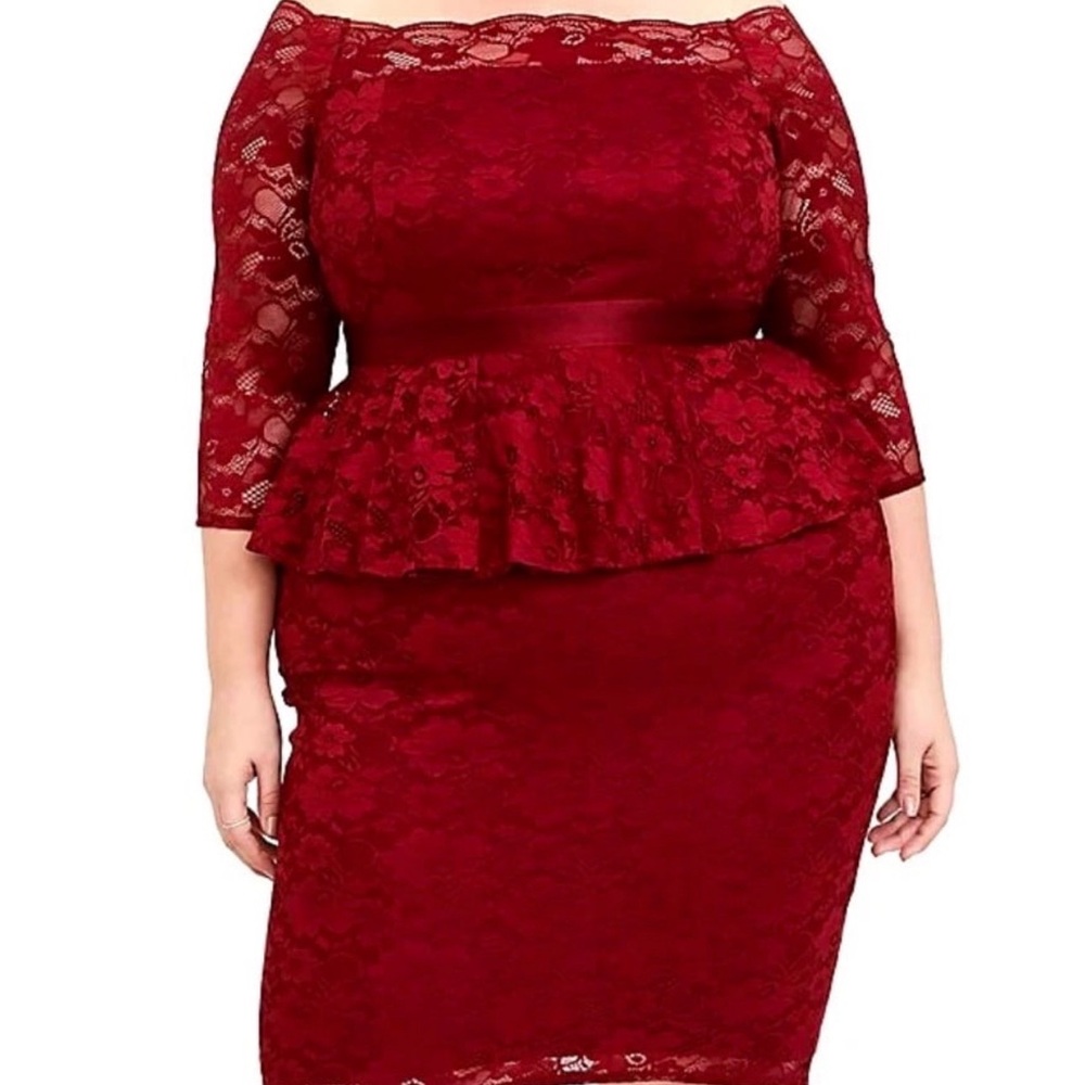 NWT Torrid Dark Red Lace Off Shoulder Peplum Shift Dress Scalloped Neck Size 22